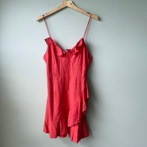 NBD “If I Were You” 100% Silk Ruffle Mini Dress in Poppy Small - Picture 2 of 5